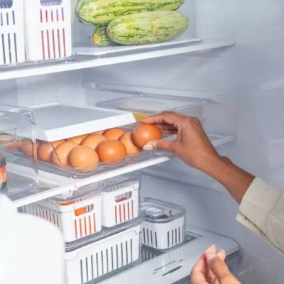 Ou Rolling Clear Stackable Egg Holder Organizer In White