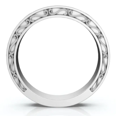 Bliss Diamond Stackable Diamond Wedding Ring Scroll Pattern Band 14k Gold Lab Grown In Metallic