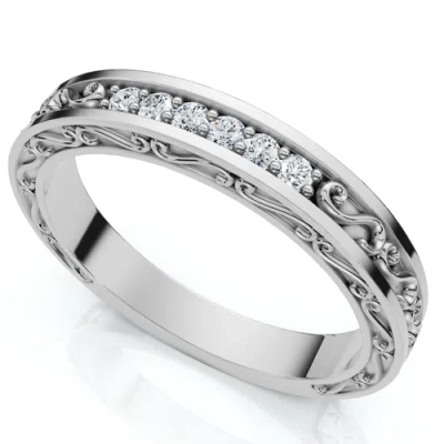 Bliss Diamond Stackable Diamond Wedding Ring Scroll Pattern Band 14k Gold Lab Grown In Gold