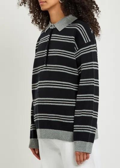 Nili Lotan Galvez Striped Cashmere Polo Sweater In Black
