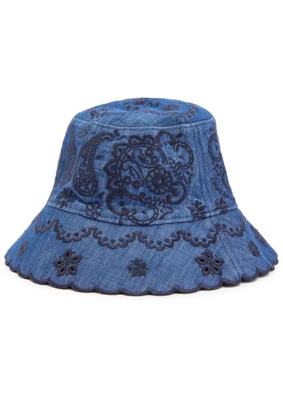 Zimmermann Paisley-embroidered Scallop-edge Bucket Hat In Blue
