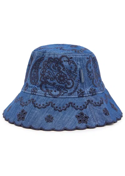 Zimmermann Paisley-embroidered Scallop-edge Bucket Hat In Blue