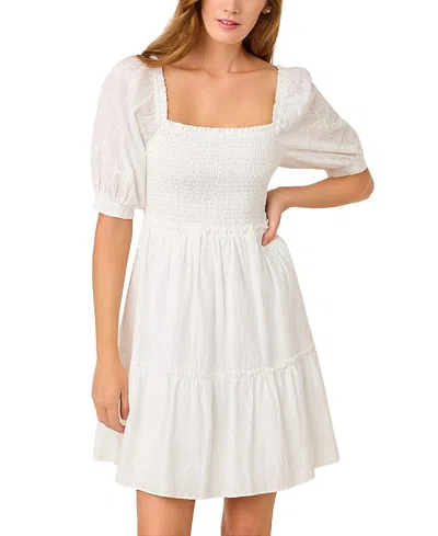 Lilly Pulitzer Hadly Short Sleeve Smocked Dress In Resort White Sunshowers Embroidery