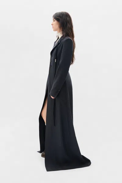 Ann Demeulemeester Abke X-long Open Front Fitted Coat In Blue