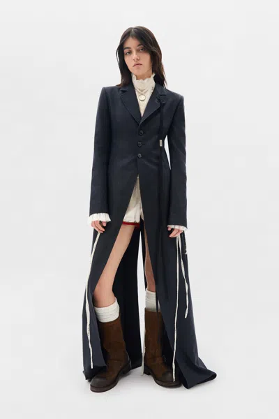 Ann Demeulemeester Abke X-long Open Front Fitted Coat In Blue