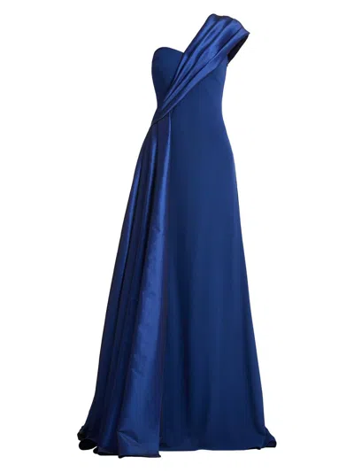 Tadashi Shoji One-shoulder Draped Crepe Gown In Blue