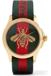 GUCCI CANVAS AND GOLD-TONE WATCH