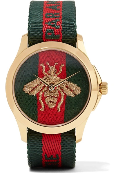 Shop Gucci Canvas And Gold-tone Watch