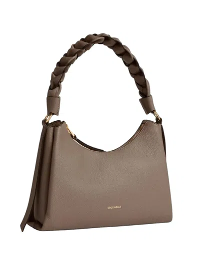 Coccinelle Two-sided Leather Shoulder Bag Boheme Small In Gray