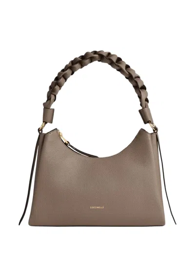 Coccinelle Two-sided Leather Shoulder Bag Boheme Small In Gray