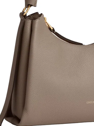 Coccinelle Two-sided Leather Shoulder Bag Boheme Small In Gray