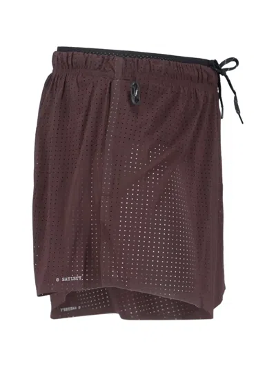 Satisfy Brown Space-o Technical Perforated Shorts In Brown