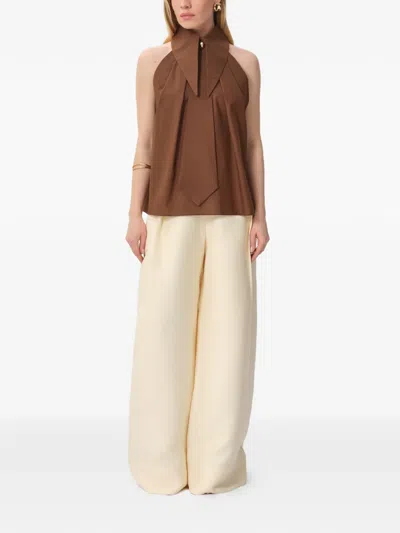 Concepto Sunlit Collar-button Blouse In Brown