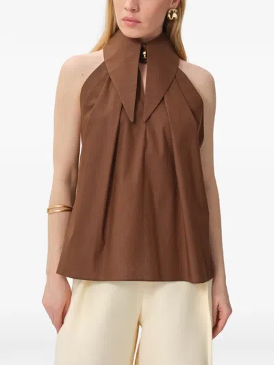 Concepto Sunlit Collar-button Blouse In Brown