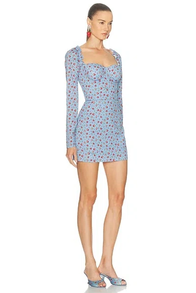 Dolce & Gabbana Small Rose-print Short Charmeuse Dress In Blue