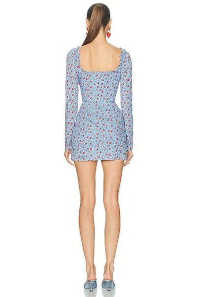 Dolce & Gabbana Small Rose-print Short Charmeuse Dress In Blue