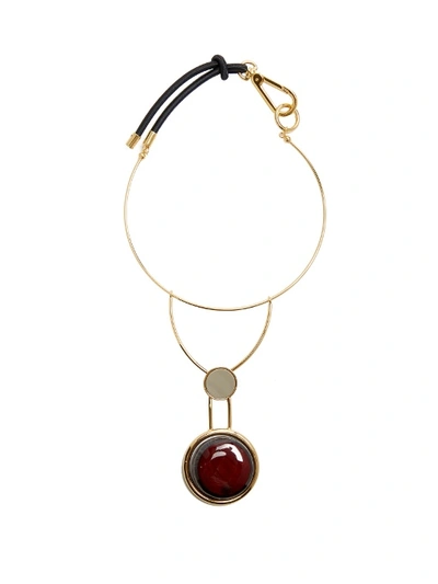 Marni Gold-tone, Resin, Horn And Leather Necklace In Burgundy And Light-grey