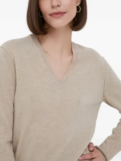 Benetton V넥 스웨터 In Neutral