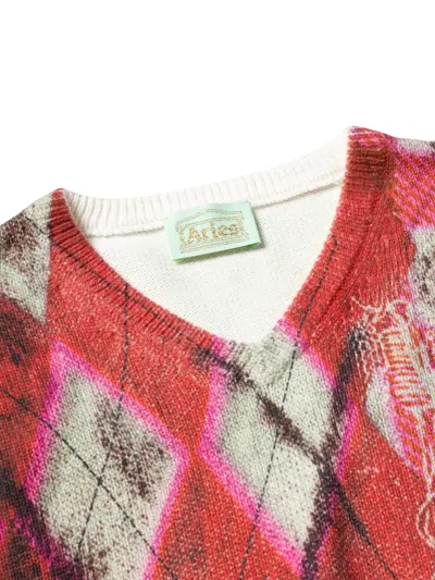 Aries Digi Patchwork V-neck Sweater In Multi