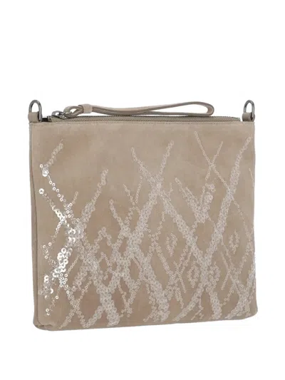 Panicale Rectangular Leather Pochette With Sequins Detailing In Neutral