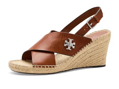 Tory Burch Turnlock Espadrille Slingback Platform Wedge Sandal In Brown