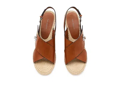 Tory Burch Turnlock Espadrille Slingback Platform Wedge Sandal In Brown
