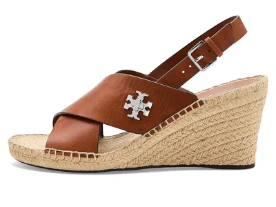 Tory Burch Turnlock Espadrille Slingback Platform Wedge Sandal In Brown