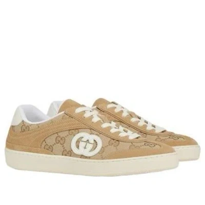 Gucci Beige G75 Sneaker In Suede And Gg Fabric Women In Brown