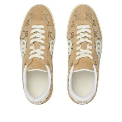 Gucci Beige G75 Sneaker In Suede And Gg Fabric Women In Brown