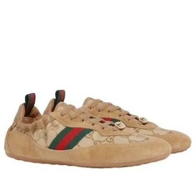 Gucci Shift Low Top Sneakers Rubber Sole Stripe In Brown
