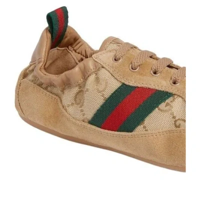 Gucci Shift Low Top Sneakers Rubber Sole Stripe In Brown