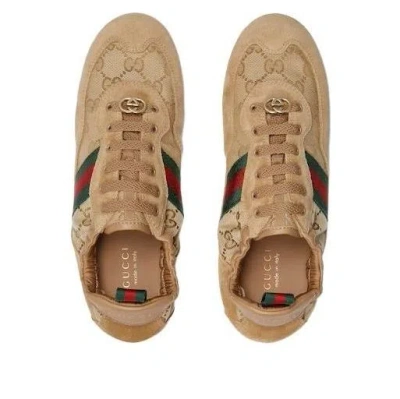 Gucci Shift Low Top Sneakers Rubber Sole Stripe In Brown