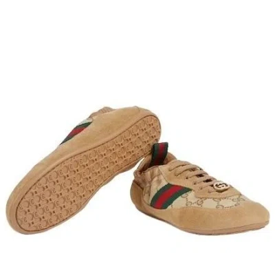Gucci Shift Low Top Sneakers Rubber Sole Stripe In Brown