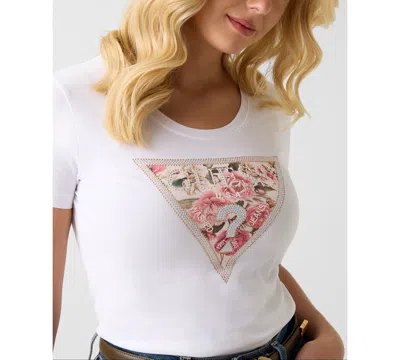 Guess Peony Triangle Graphic T-shirt In White