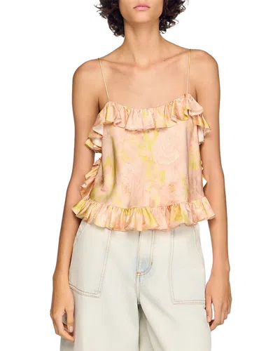 Sandro Paris Satin Floral Print Cami Top In Multi