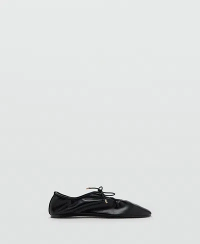 Mango Ruched Ballet Flat In Black
