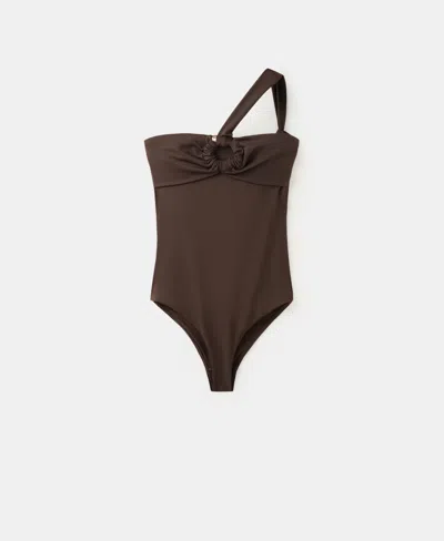Mango Asymmetrical Swimsuit With Hoop In Brown