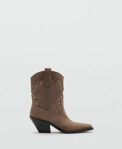 Mango Studs Suede Ankle Boots In Brown