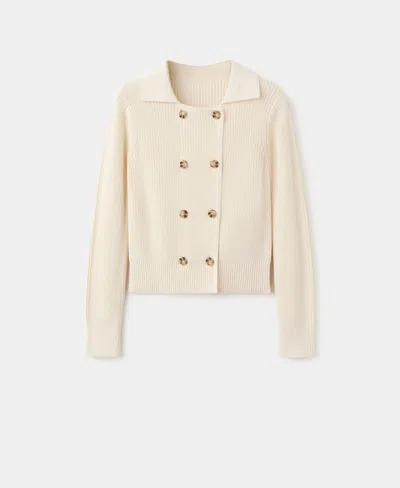 Mango Knitted Buttoned Jacket In Neutral