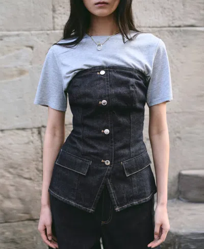 Mango Strapless Denim Top In Blue