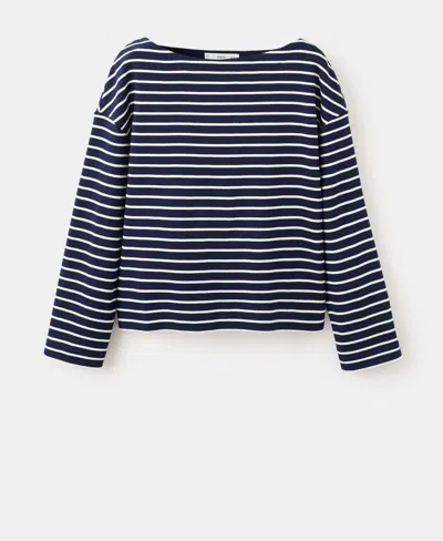 Mango Stripe Boatneck Sweatshirt In Blue