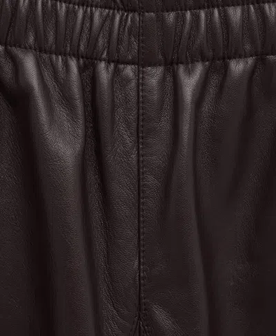 Mango Button Hem Leather Pants In Burgundy