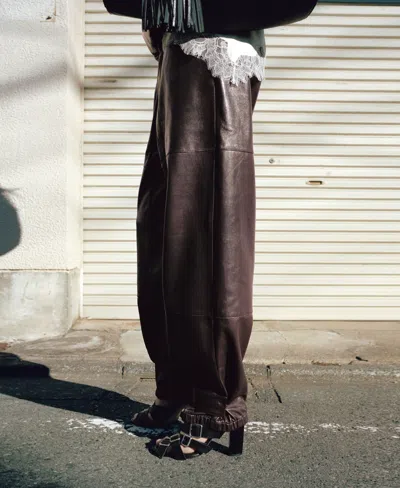 Mango Button Hem Leather Pants In Burgundy