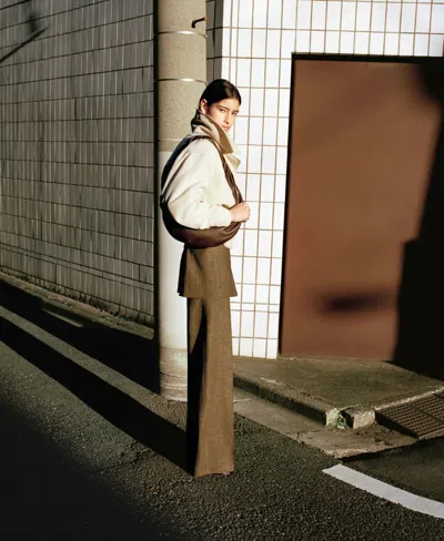 Mango Oversize Gathered Hem Jacket In Neutral