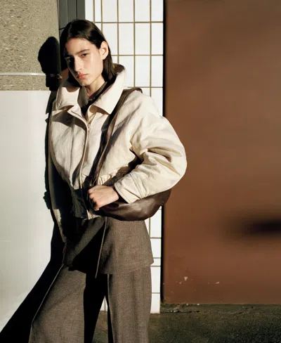 Mango Oversize Gathered Hem Jacket In Neutral