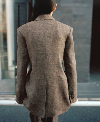 Mango Herringbone Double Breasted Blazer In Gray