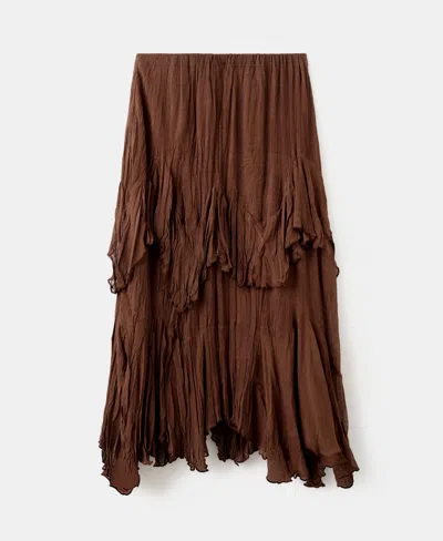 Mango Ruffled Chiffon Maxi Skirt In Brown