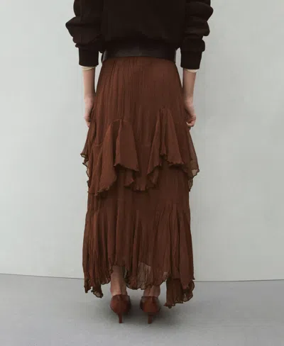 Mango Ruffled Chiffon Maxi Skirt In Brown