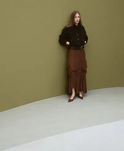 Mango Ruffled Chiffon Maxi Skirt In Brown