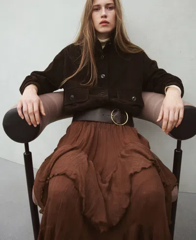 Mango Ruffled Chiffon Maxi Skirt In Brown